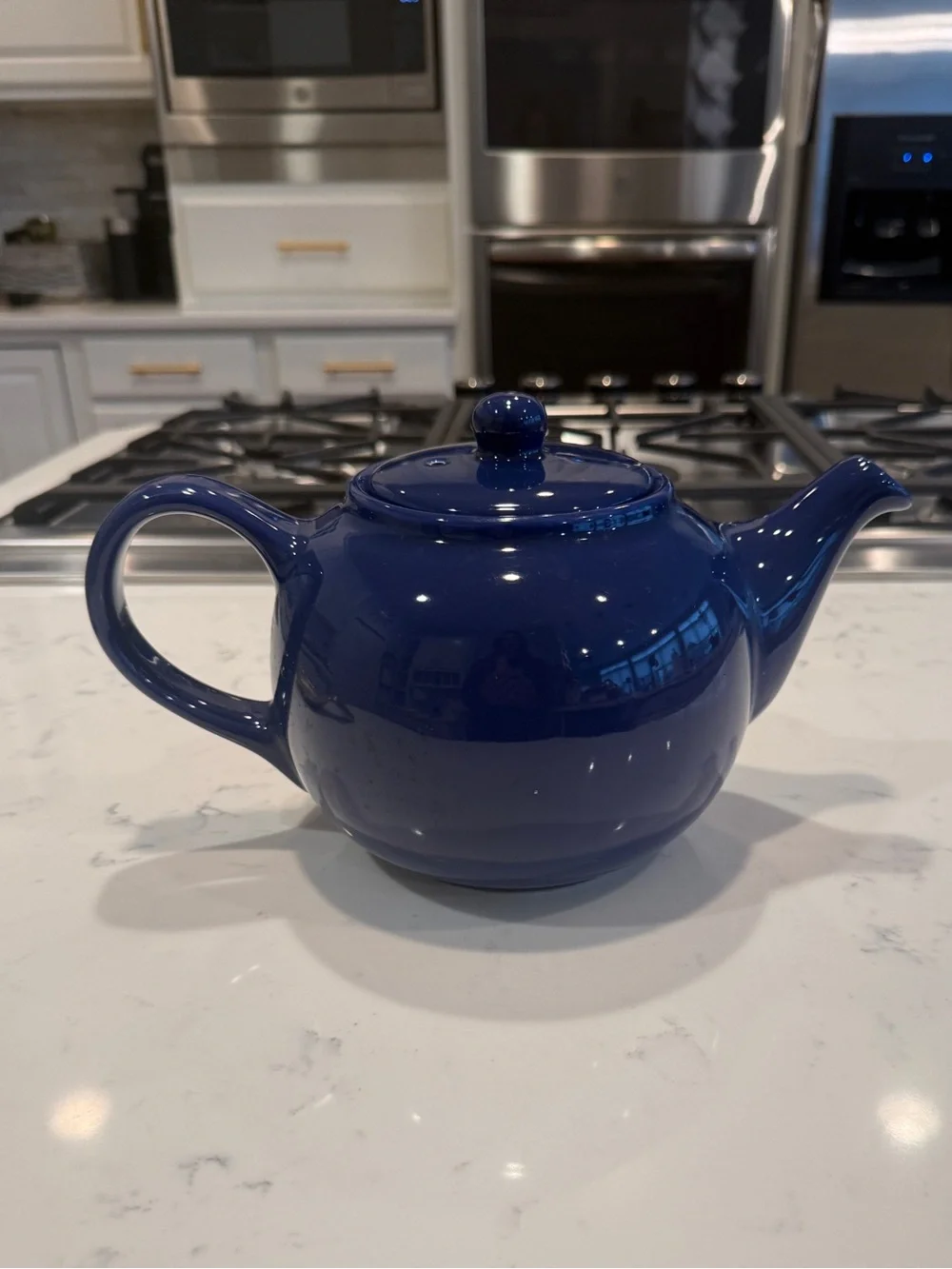Cobalt Blue Ceramic Teapot Large Glossy Classic Cottage Kitchen Tea Pot